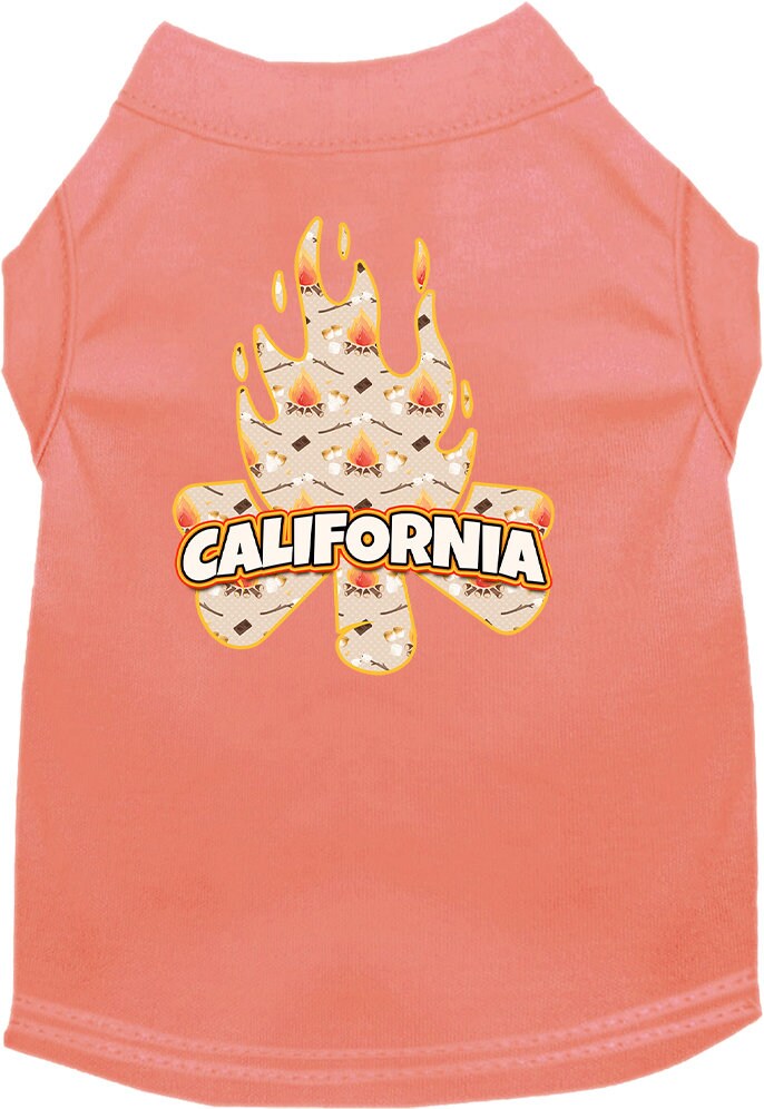 A soft and comfy screen printed shirt for medium to large pets featuring a 'California Around The Campfire' design, perfect for dogs and cats.