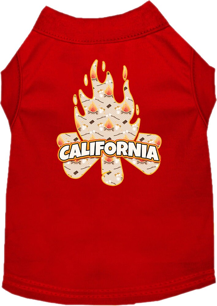 A soft and comfy screen printed shirt for medium to large pets featuring a 'California Around The Campfire' design, perfect for dogs and cats.
