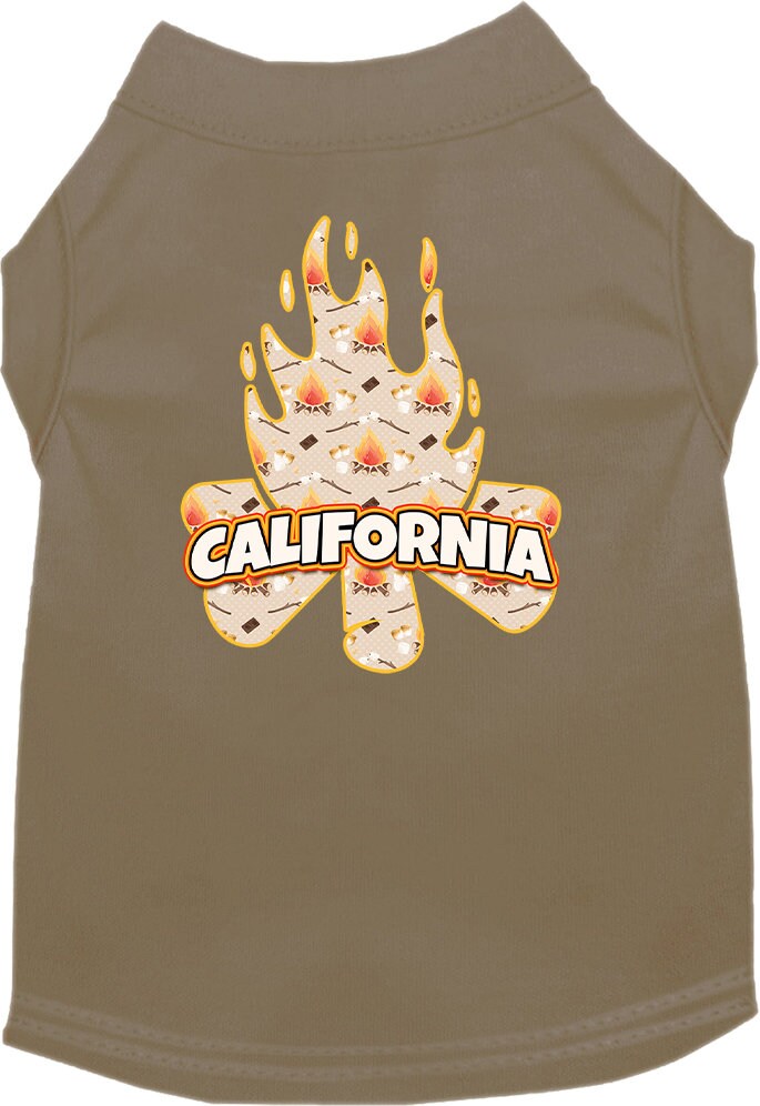 A soft and comfy screen printed shirt for medium to large pets featuring a 'California Around The Campfire' design, perfect for dogs and cats.