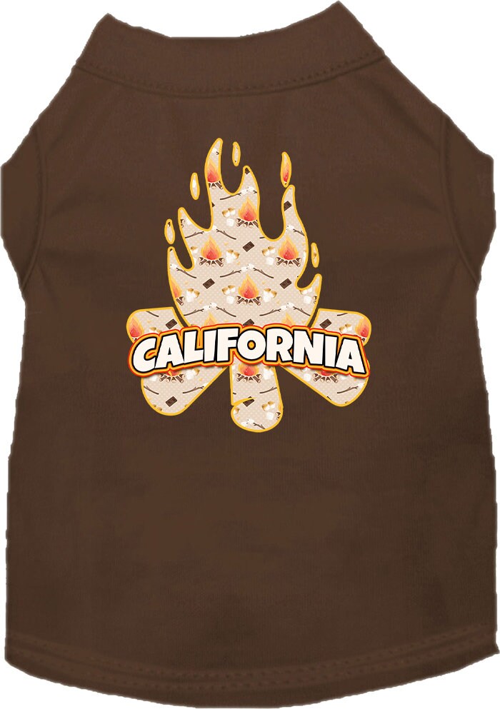 A soft and comfy screen printed shirt for medium to large pets featuring a 'California Around The Campfire' design, perfect for dogs and cats.