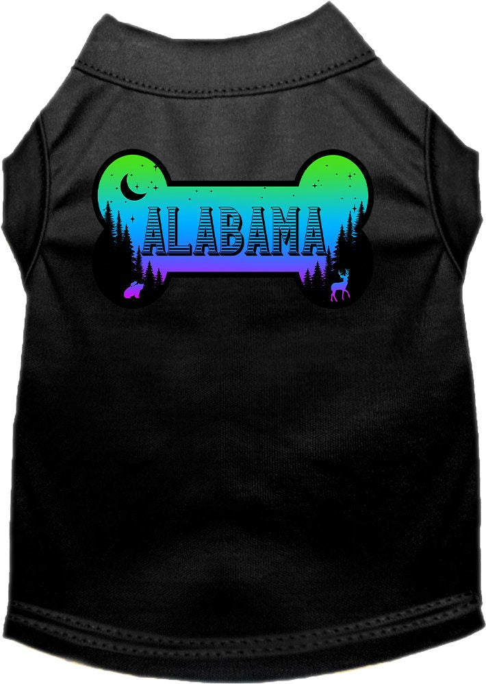 A stylish screen printed shirt for medium to large dogs and cats, featuring the design 'Alabama Mountain Shades' in vibrant colors.