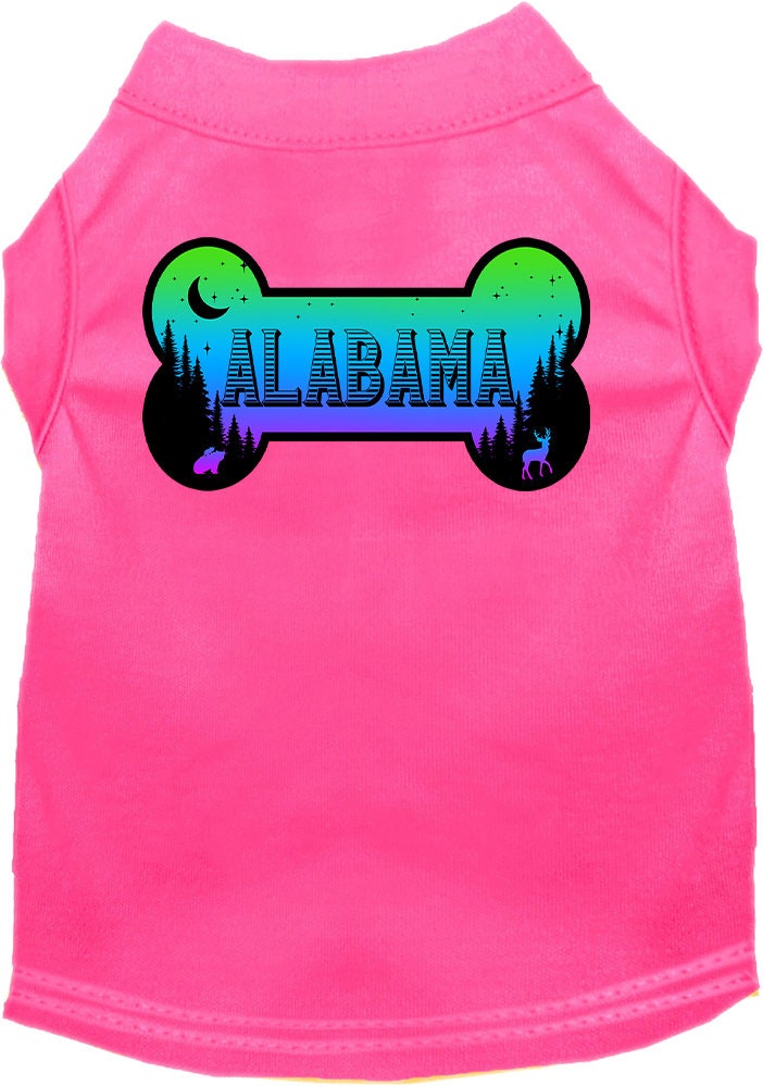 A stylish screen printed shirt for medium to large dogs and cats, featuring the design 'Alabama Mountain Shades' in vibrant colors.