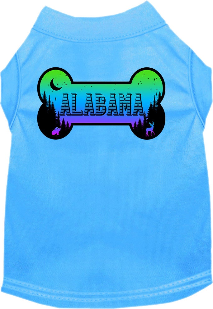 A stylish screen printed shirt for medium to large dogs and cats, featuring the design 'Alabama Mountain Shades' in vibrant colors.