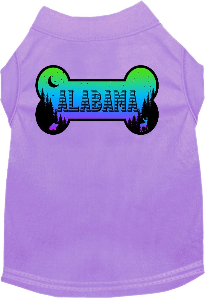 A stylish screen printed shirt for medium to large dogs and cats, featuring the design 'Alabama Mountain Shades' in vibrant colors.