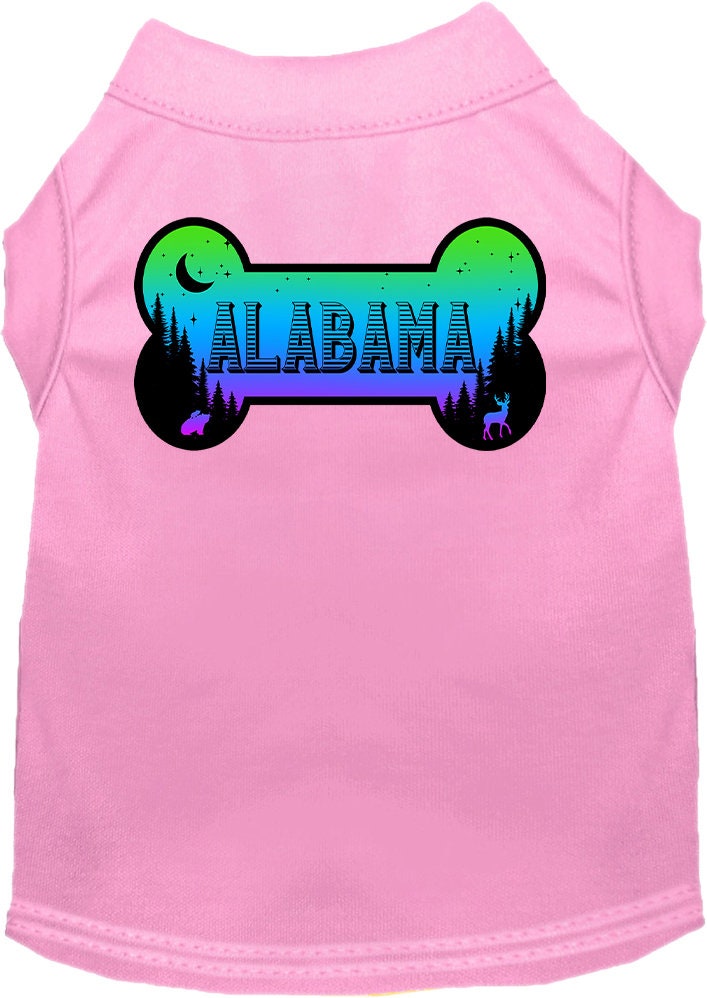 A stylish screen printed shirt for medium to large dogs and cats, featuring the design 'Alabama Mountain Shades' in vibrant colors.