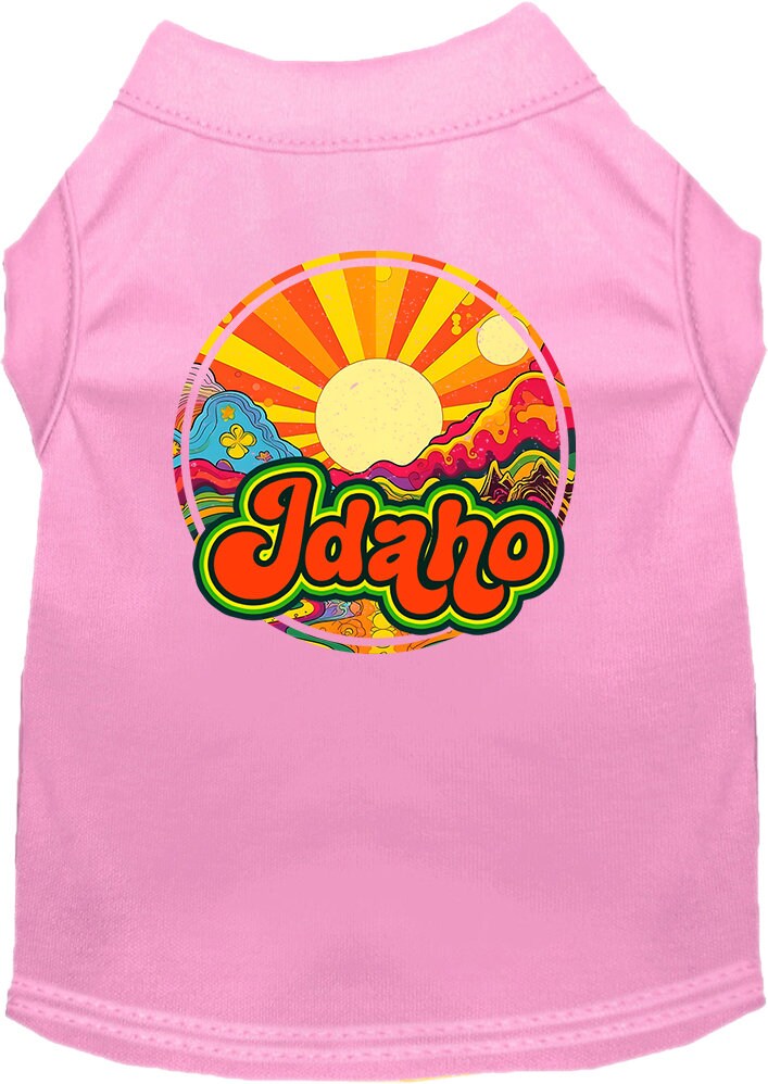 A soft and stylish screen printed shirt for medium to large pets featuring the 'Idaho Mellow Mountain' design, perfect for dogs and cats.