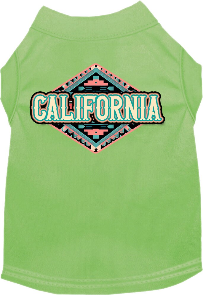 A stylish screen printed shirt for medium to large pets featuring a California Peach Aztec design, made from a soft cotton-polyester blend.
