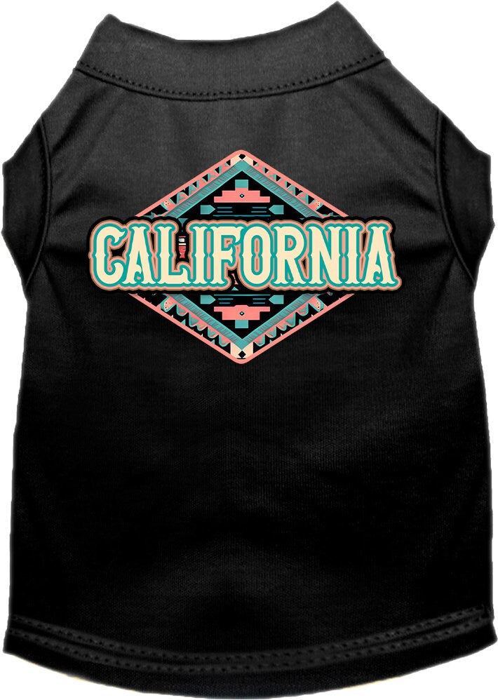 A stylish screen printed shirt for medium to large pets featuring a California Peach Aztec design, made from a soft cotton-polyester blend.