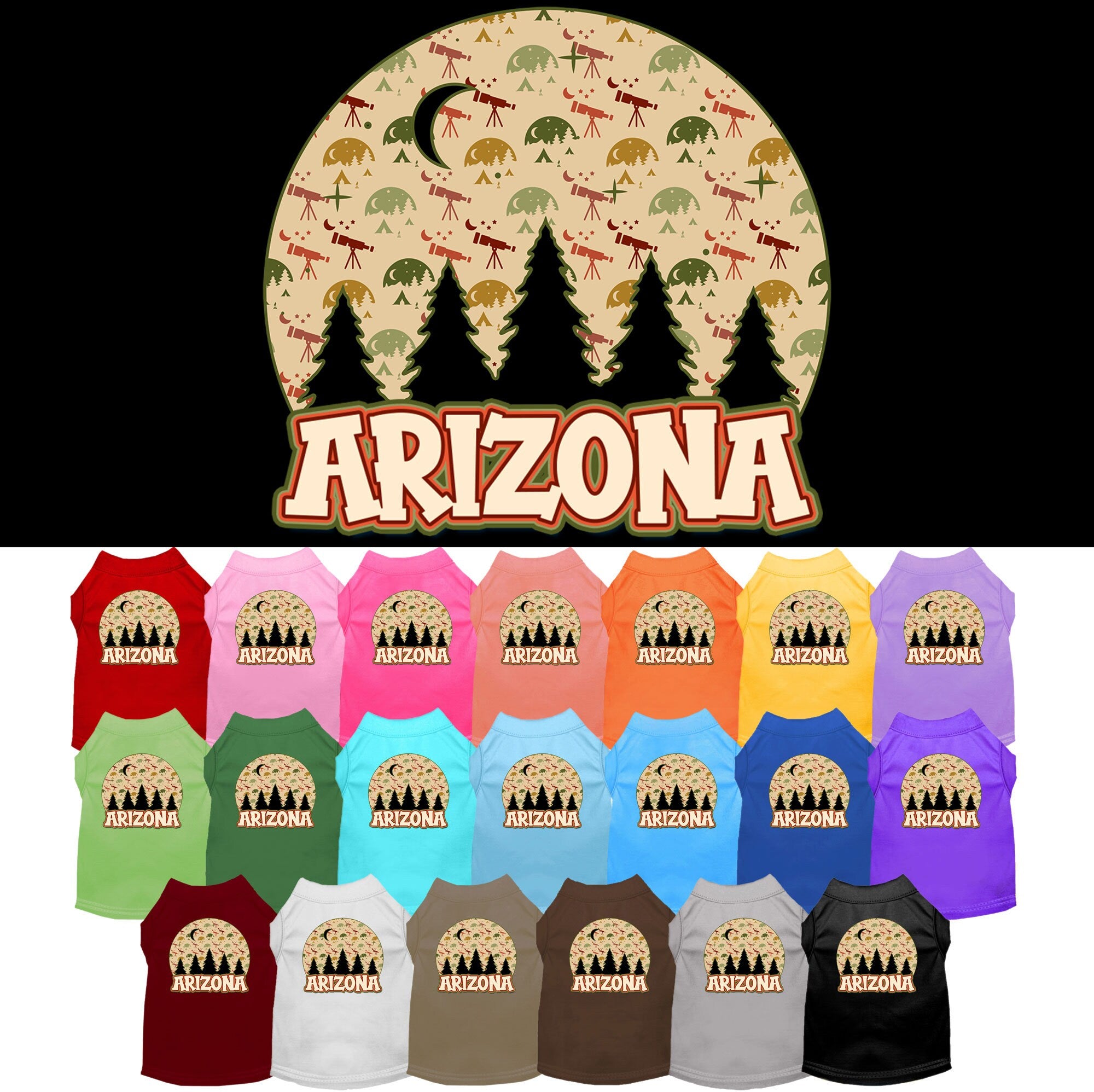 A soft and comfy screen printed shirt for medium to large pets, featuring a unique 'Arizona Under The Stars' design, perfect for stylish outings.