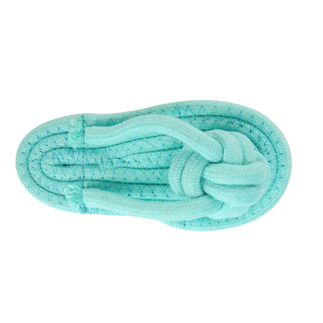 A durable pink cotton rope chew toy designed for dogs, promoting dental health and providing entertainment.