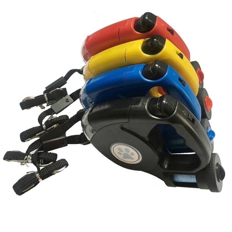 Retractable automatic dog leash designed for small dogs and cats, featuring a durable plastic body and a comfortable grip handle.