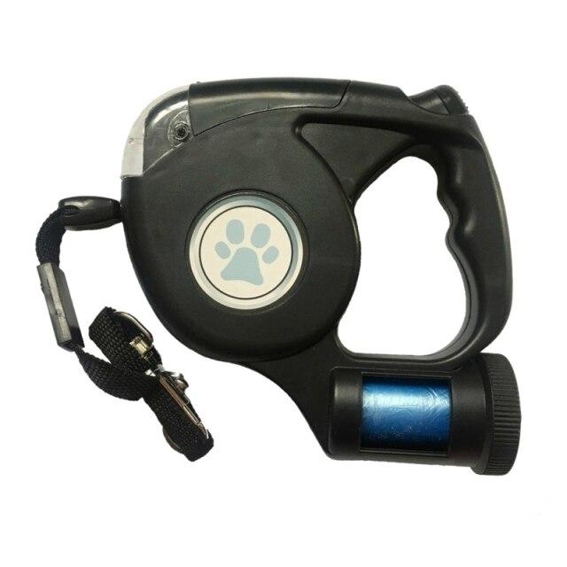 Retractable automatic dog leash designed for small dogs and cats, featuring a durable plastic body and a comfortable grip handle.