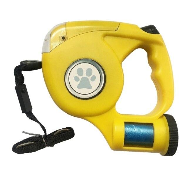 Retractable automatic dog leash designed for small dogs and cats, featuring a durable plastic body and a comfortable grip handle.