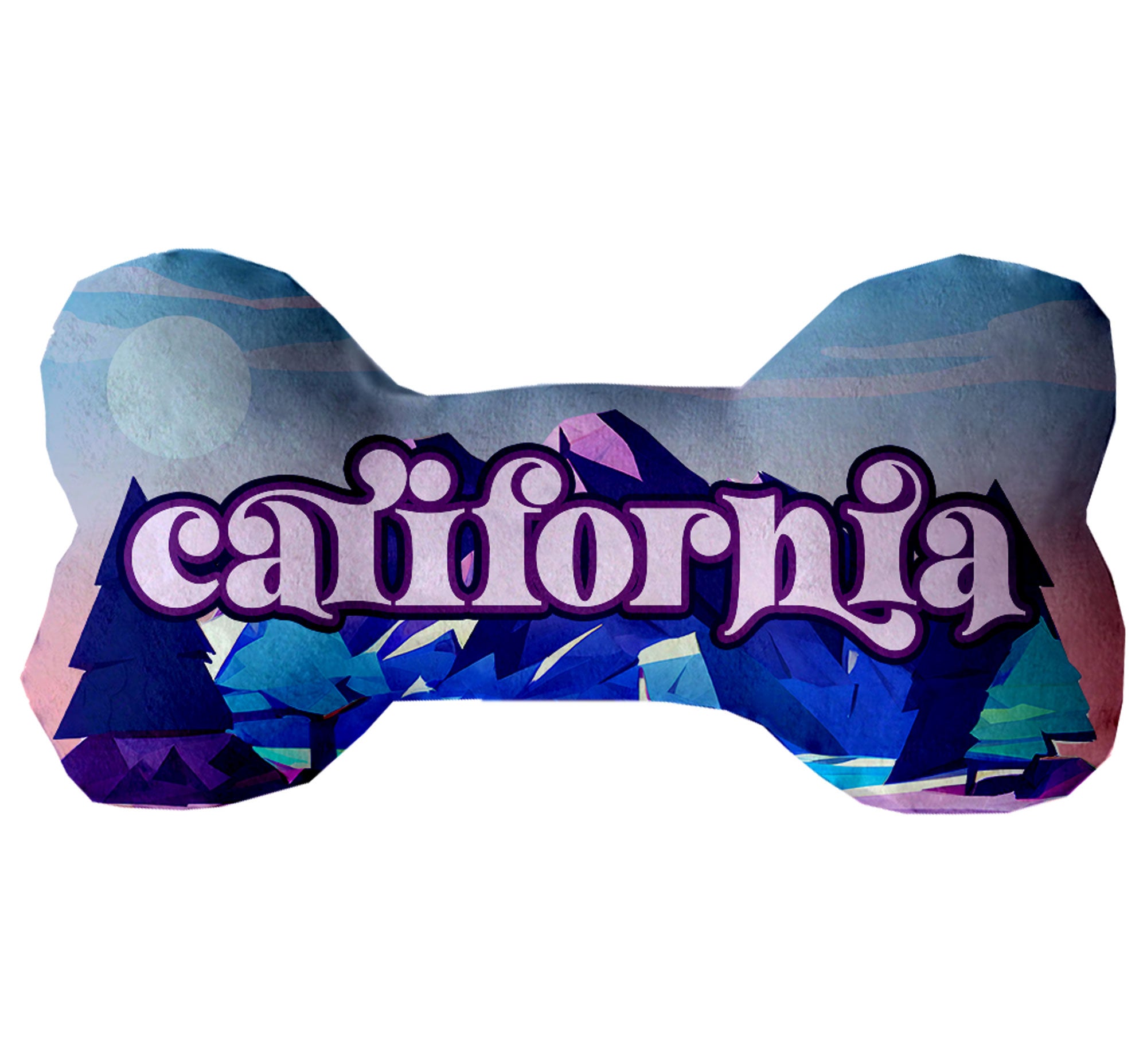 California Mountains Plush Bone Toys set, featuring soft, cuddly designs in various sizes with squeakers for dogs.