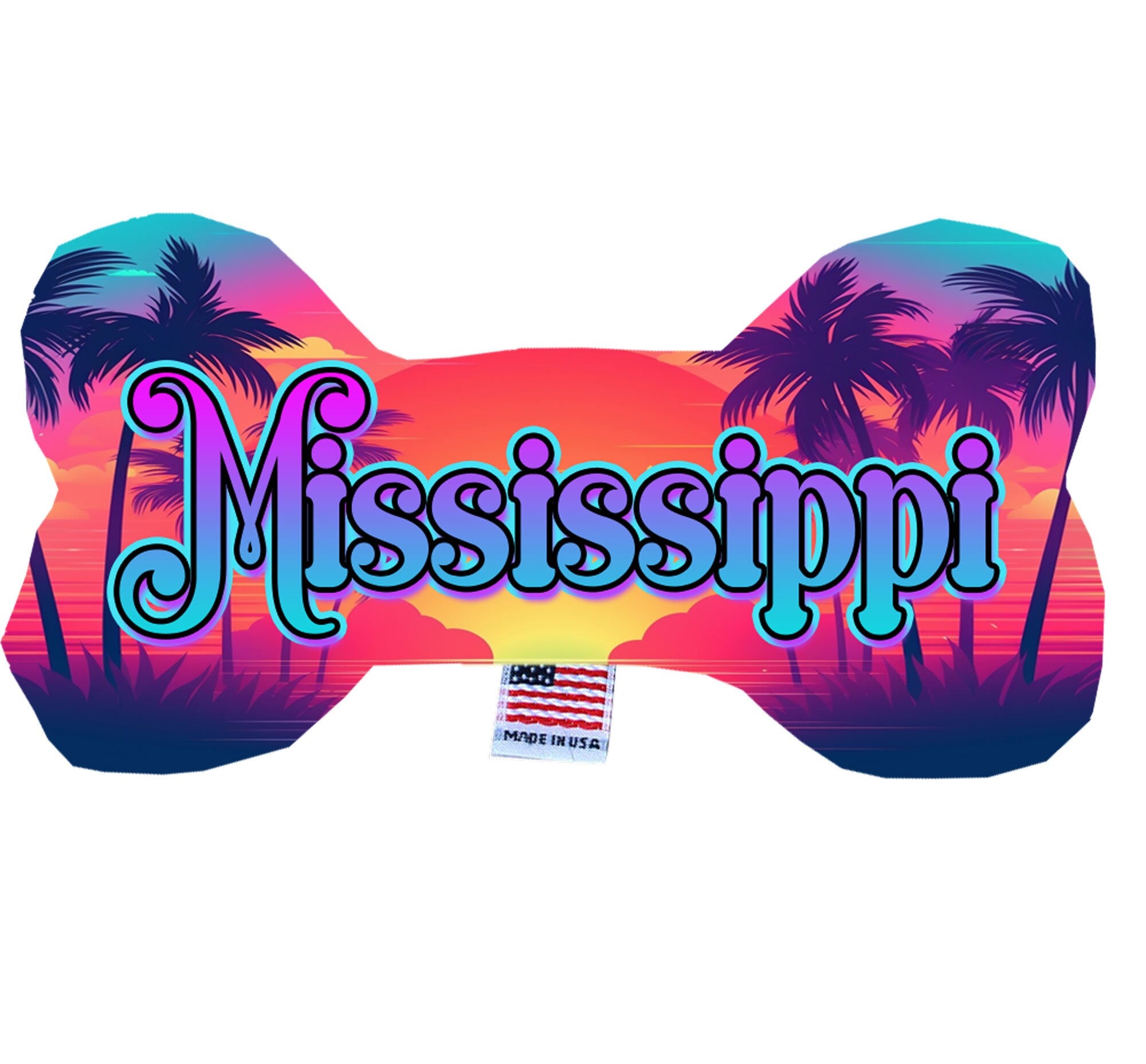 A collection of Mississippi State plush bone toys in various sizes, showcasing their soft texture and vibrant patterns.