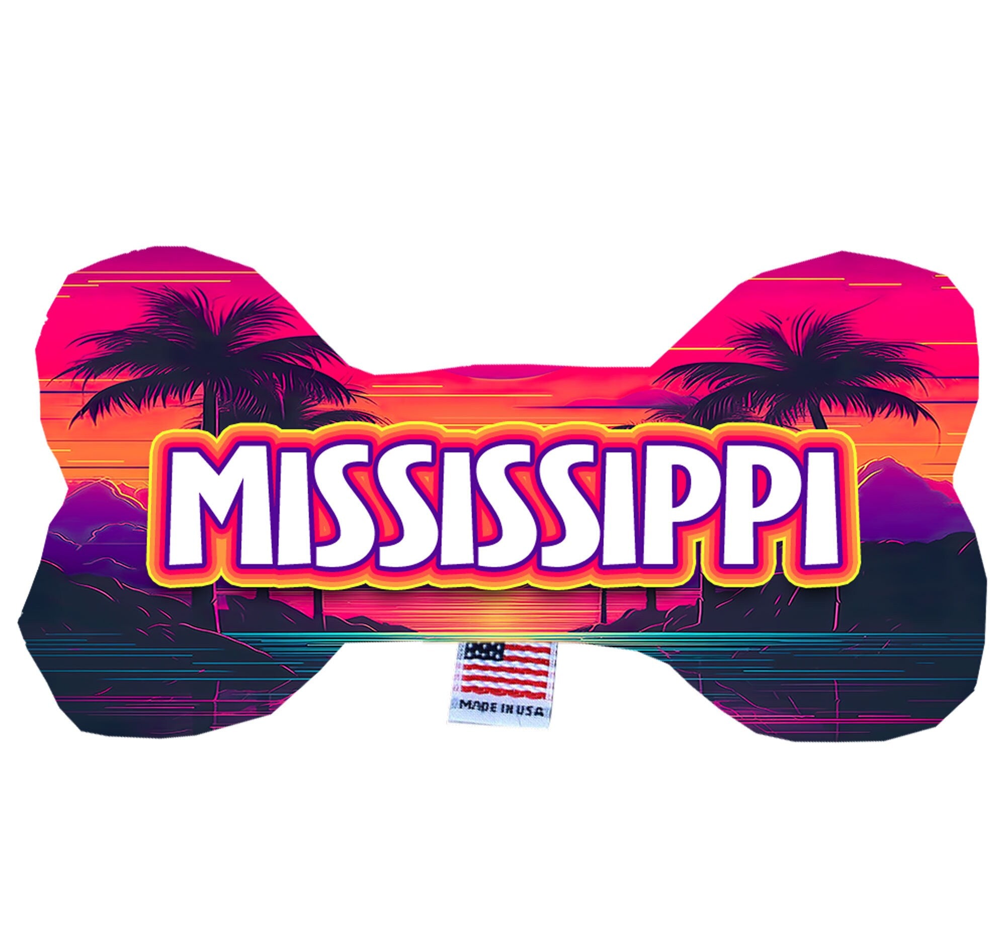 A collection of Mississippi State plush bone toys in various sizes, showcasing their soft texture and vibrant patterns.