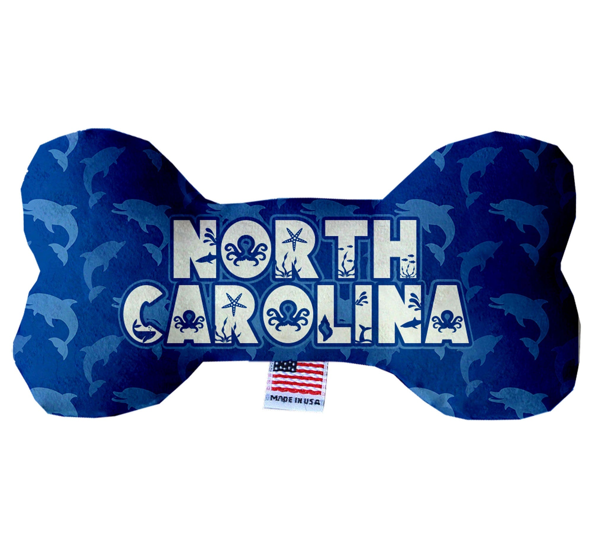 North Carolina Coast Plush Bone Toys for dogs, featuring vibrant patterns and soft plush material, perfect for playtime and cuddling.