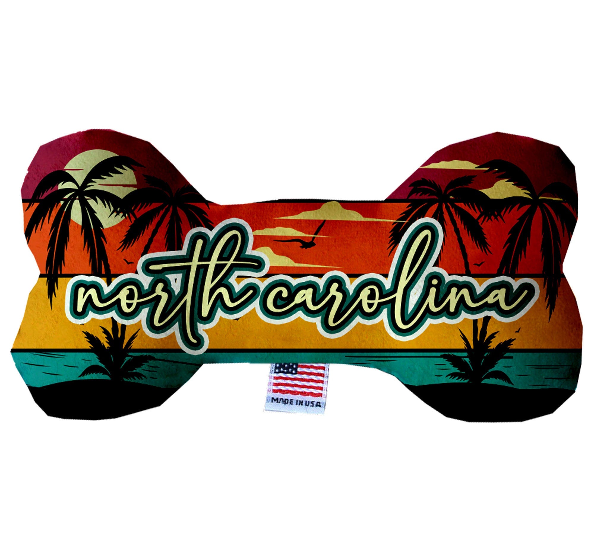 North Carolina Coast Plush Bone Toys for dogs, featuring vibrant patterns and soft plush material, perfect for playtime and cuddling.