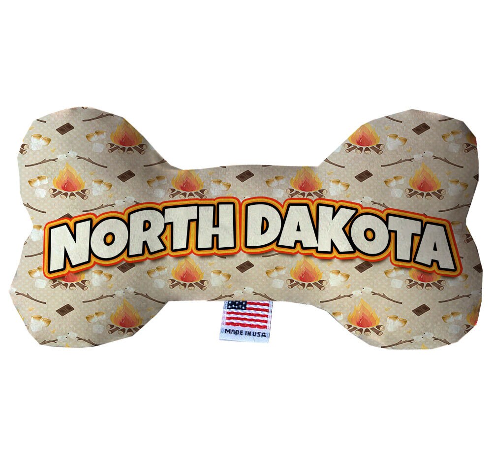 Handmade North Dakota State plush bone toys in various patterns and sizes, perfect for dogs.