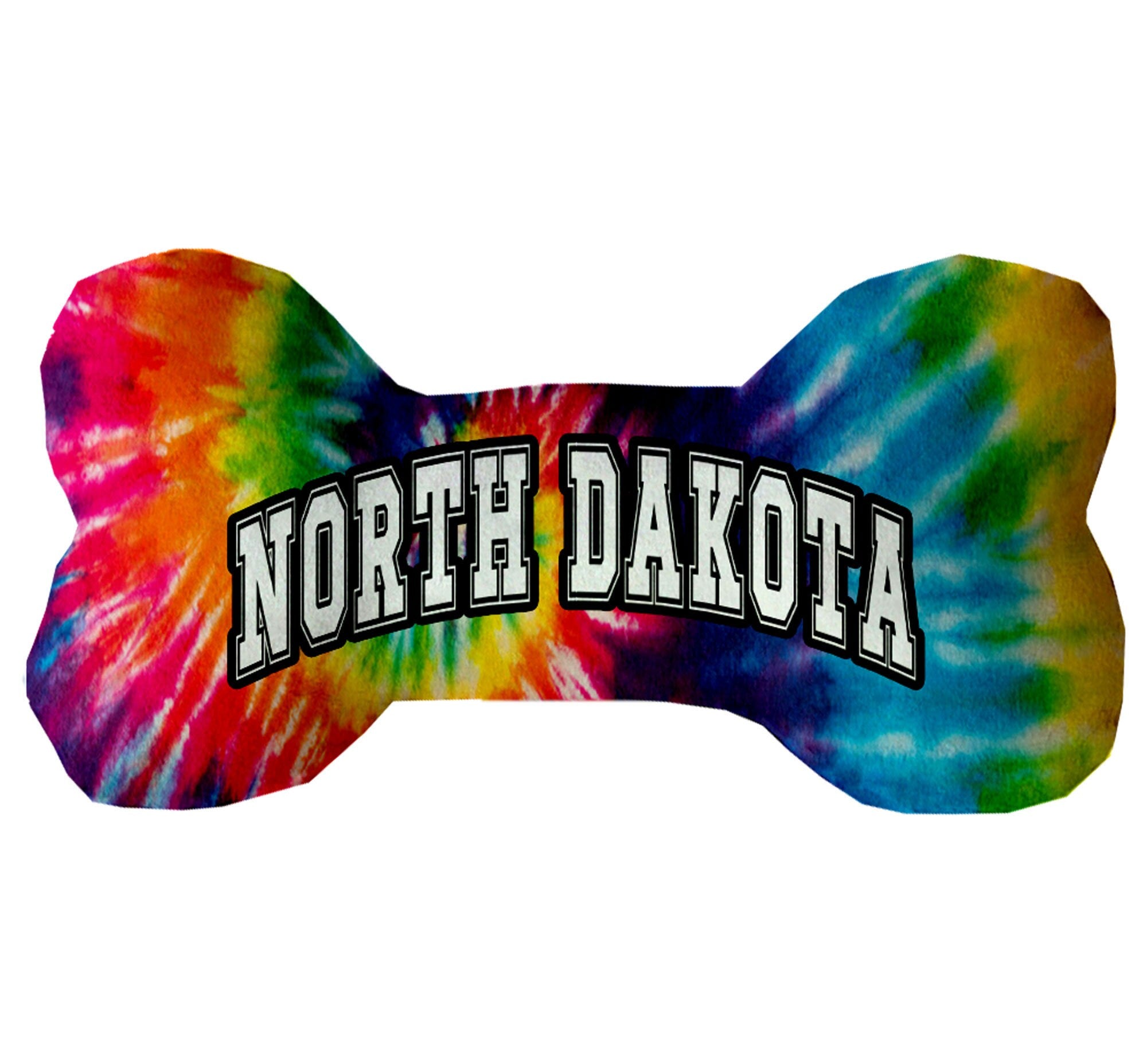 Handmade North Dakota State plush bone toys in various patterns and sizes, perfect for dogs.