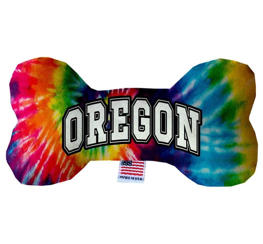 Oregon Coast Plush Bone Toys set, featuring soft, colorful designs perfect for dogs, showcasing various sizes and squeakers.