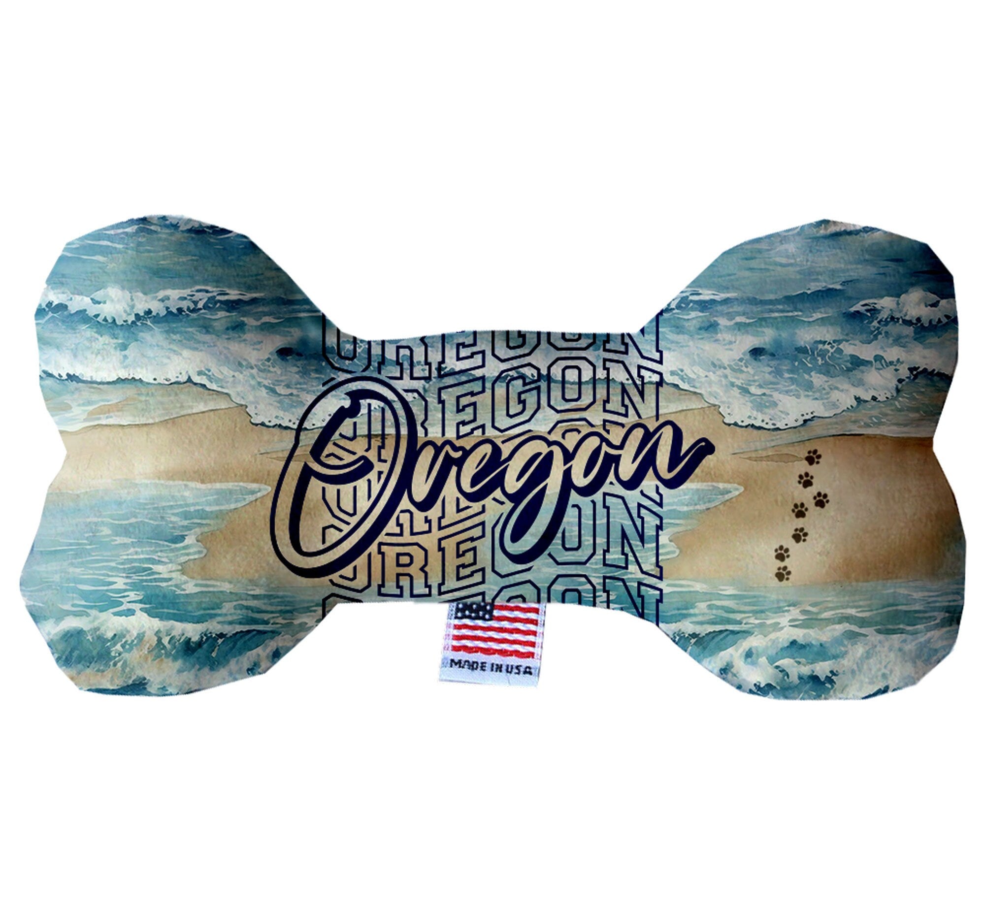 Oregon Coast Plush Bone Toys set, featuring soft, colorful designs perfect for dogs, showcasing various sizes and squeakers.