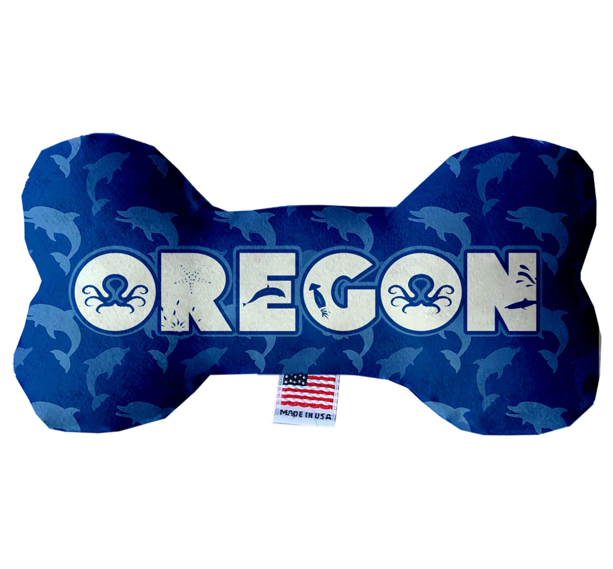 Oregon Coast Plush Bone Toys set, featuring soft, colorful designs perfect for dogs, showcasing various sizes and squeakers.