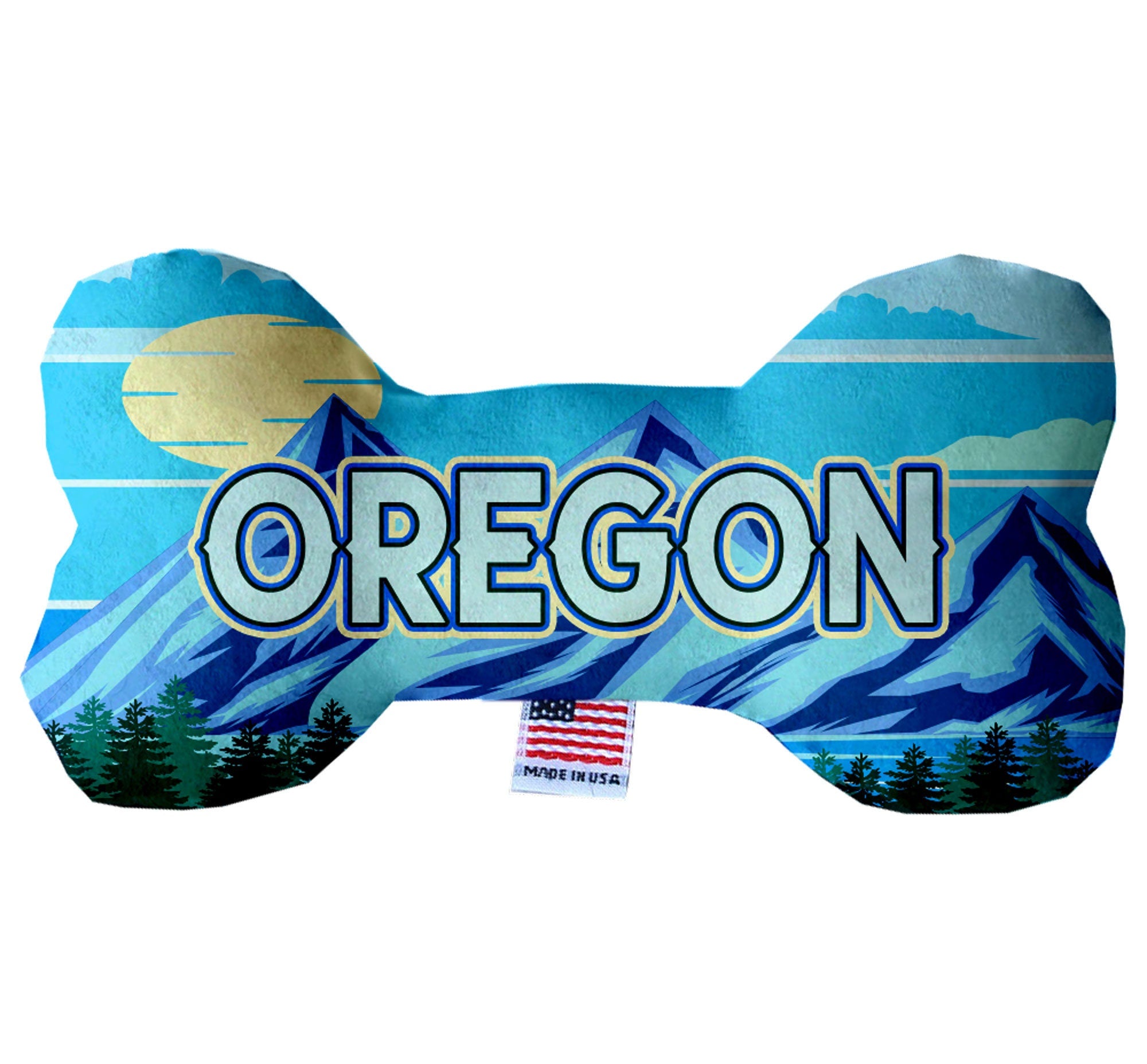 Oregon Mountains Plush Bone Toys for dogs, showcasing soft fabric and vibrant colors, perfect for playtime and cuddling.