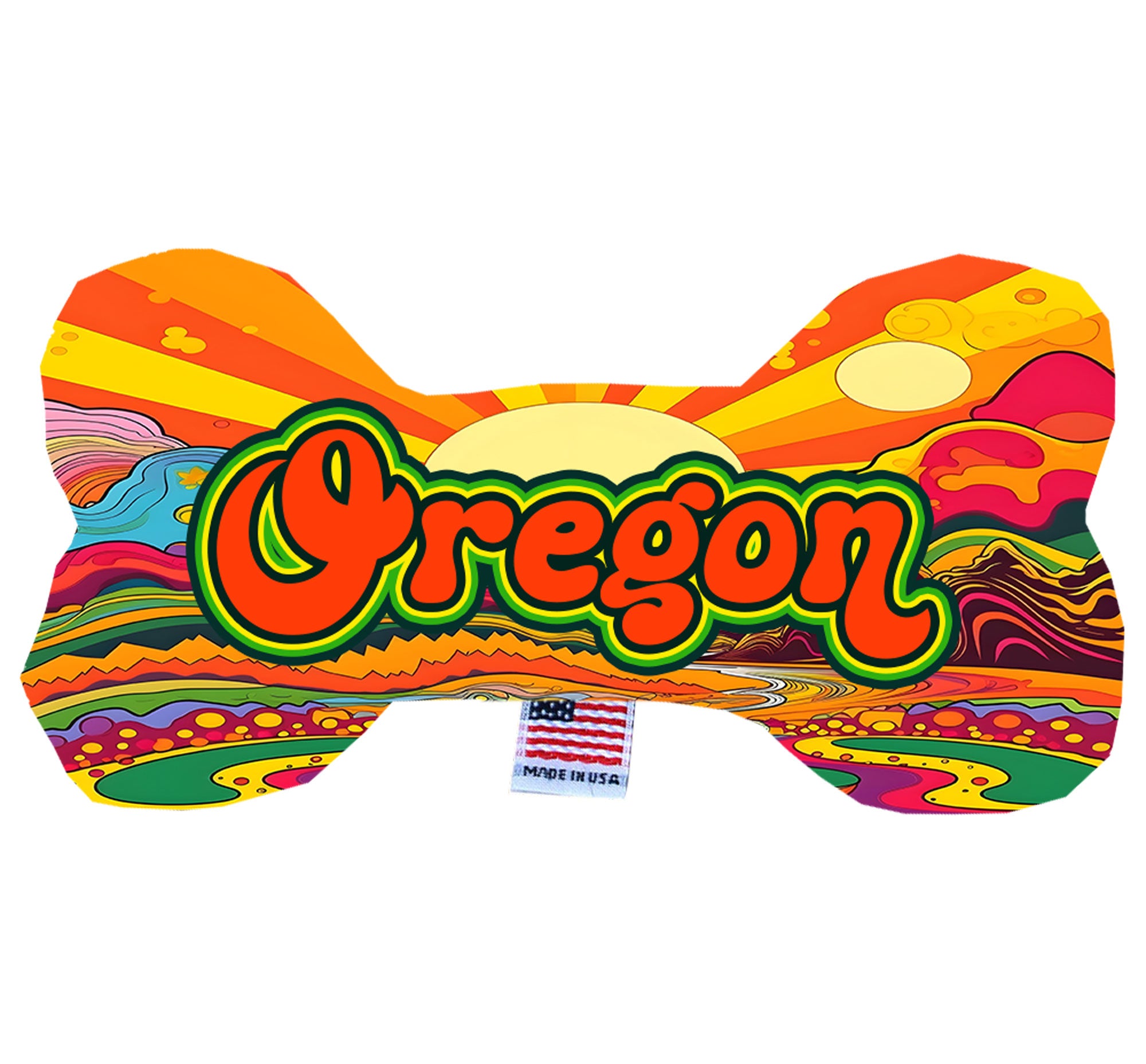 Oregon Mountains Plush Bone Toys for dogs, showcasing soft fabric and vibrant colors, perfect for playtime and cuddling.