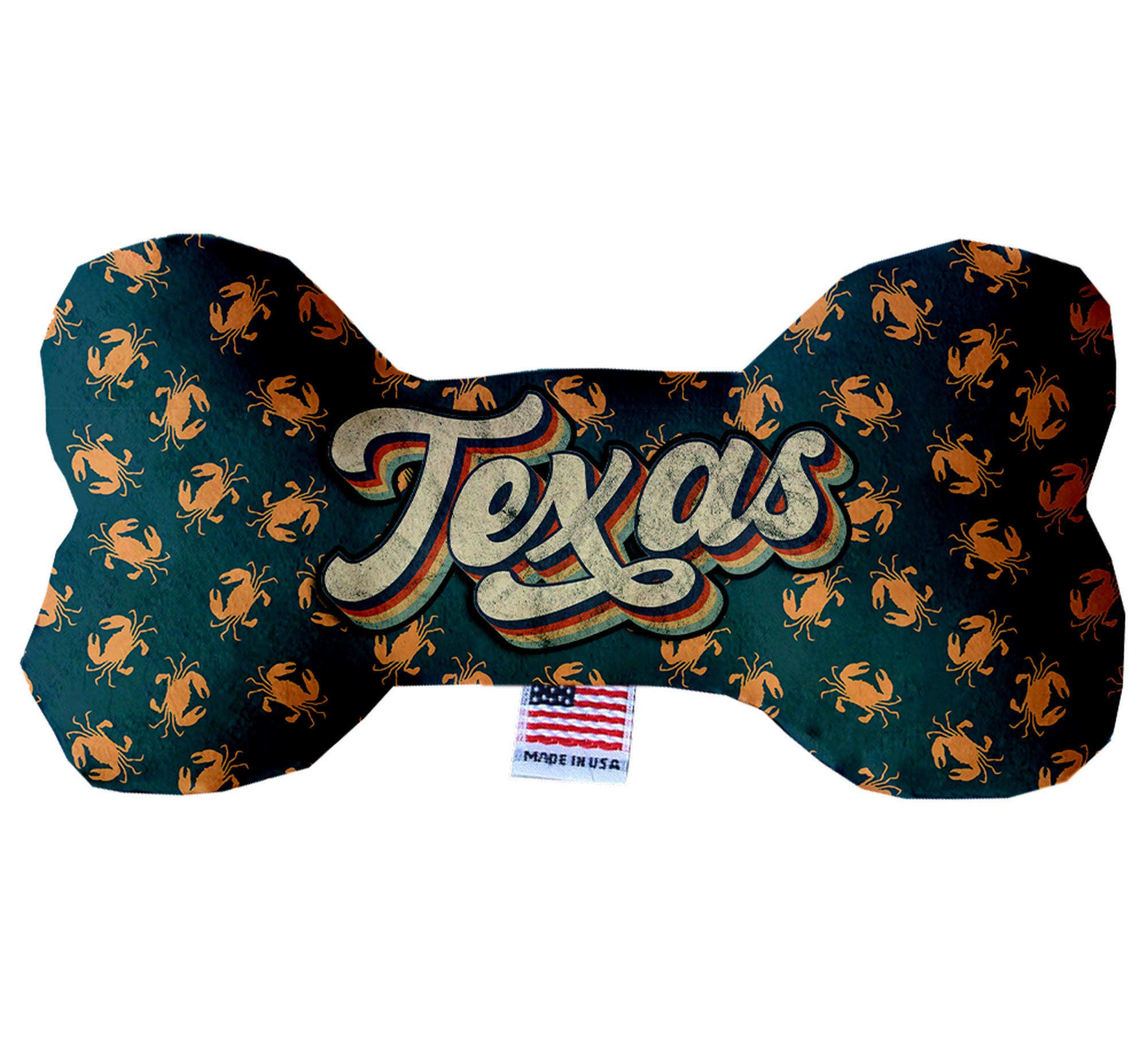 Texas Coast Plush Bone Toys set, featuring three sizes with vibrant patterns, perfect for dogs to play and cuddle.