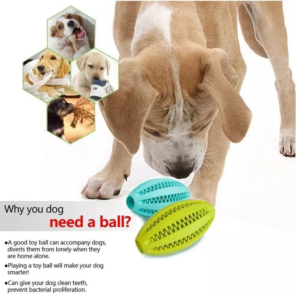 A vibrant, extra-tough rubber jump toy designed for dogs and cats, showcasing its elasticity and durable construction.