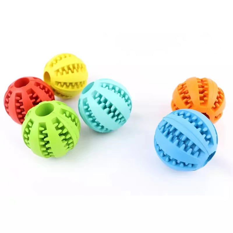 A vibrant, extra-tough rubber jump toy designed for dogs and cats, showcasing its elasticity and durable construction.