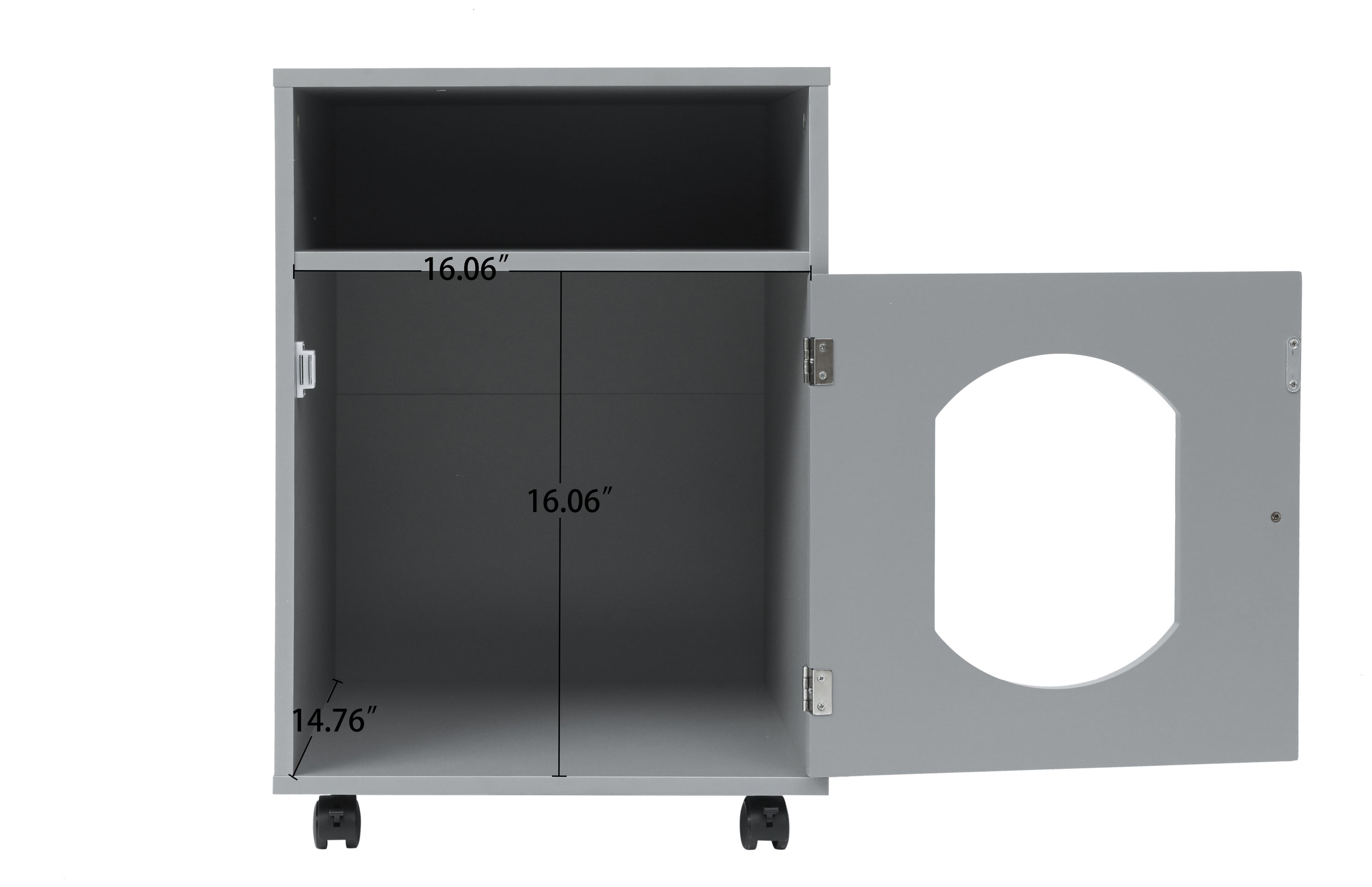 A stylish gray side table that doubles as a hidden cat home, featuring a cozy compartment for pets and a sleek design for modern interiors.