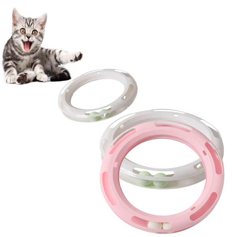 A colorful interactive ball toy for cats, designed for exercise and play, featuring a durable plastic construction.