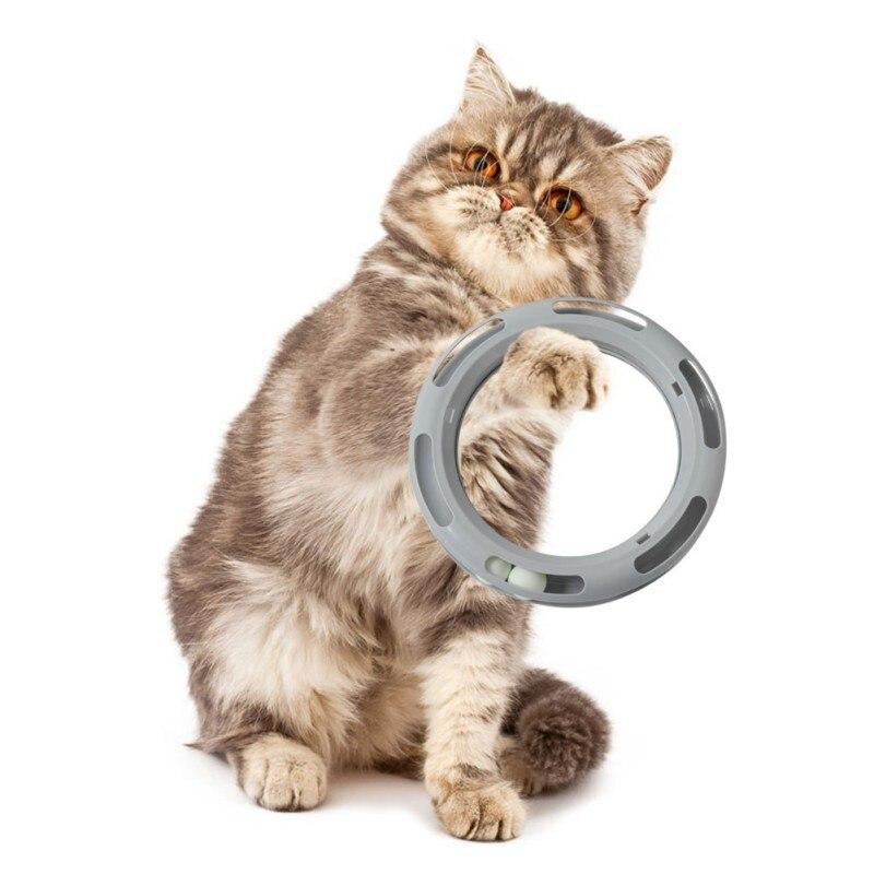 A colorful interactive ball toy for cats, designed for exercise and play, featuring a durable plastic construction.