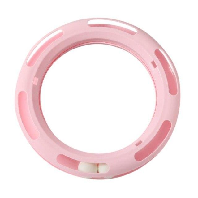 A colorful interactive ball toy for cats, designed for exercise and play, featuring a durable plastic construction.