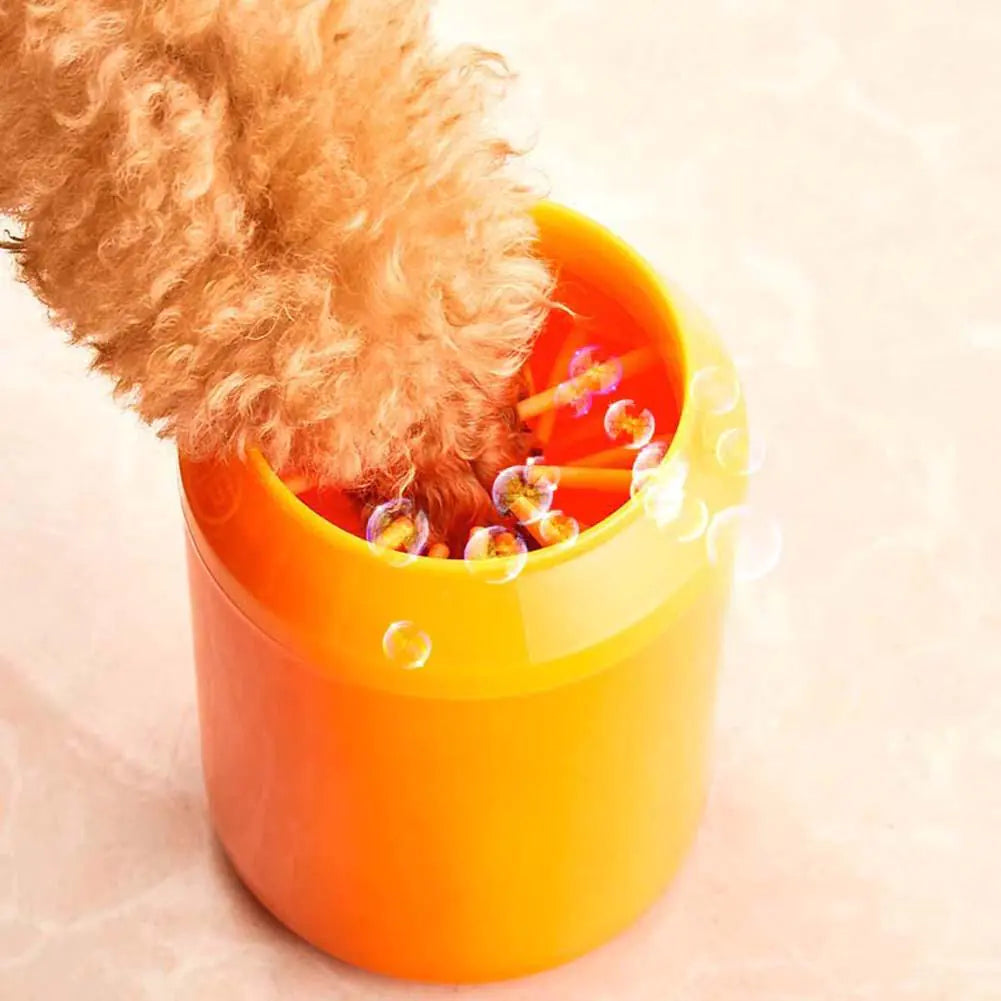 A colorful Pet Paw Washing Silicone Cup with soft bristles, designed for cleaning pet paws effectively and gently.