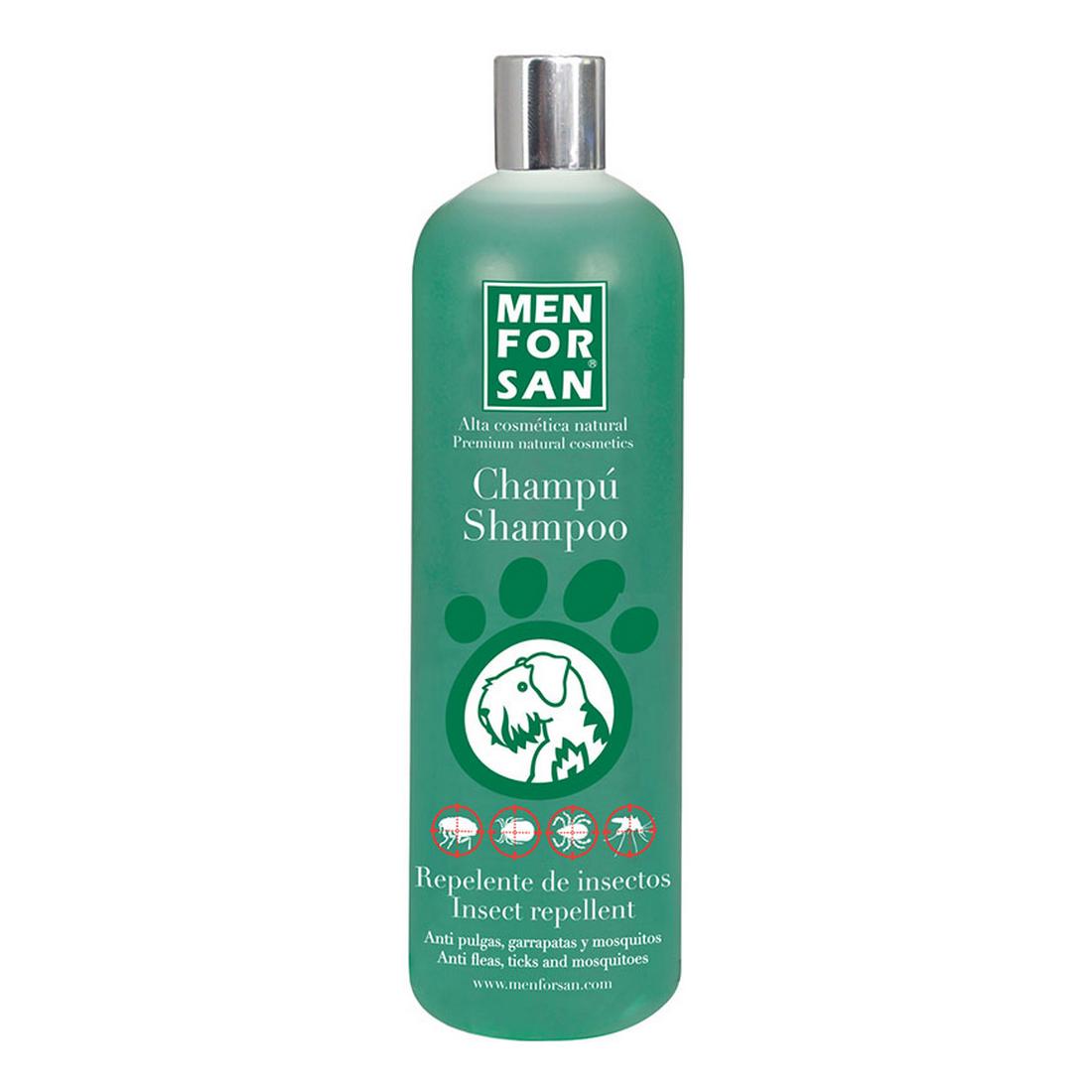 Menforsan Dog Insect Repellant Shampoo with Citronela in a 1 L bottle, designed for effective insect protection and fresh scent.