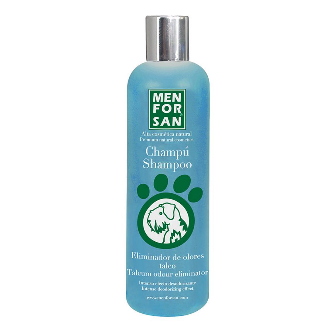 Menforsan Dog Odour Eliminator shampoo 300 ml bottle with a fresh scent for dogs, designed to eliminate unpleasant odours.