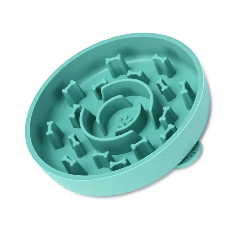 A colorful Pet Slow Food Bowl made of durable silica gel, featuring a suction cup base to prevent sliding during mealtime.