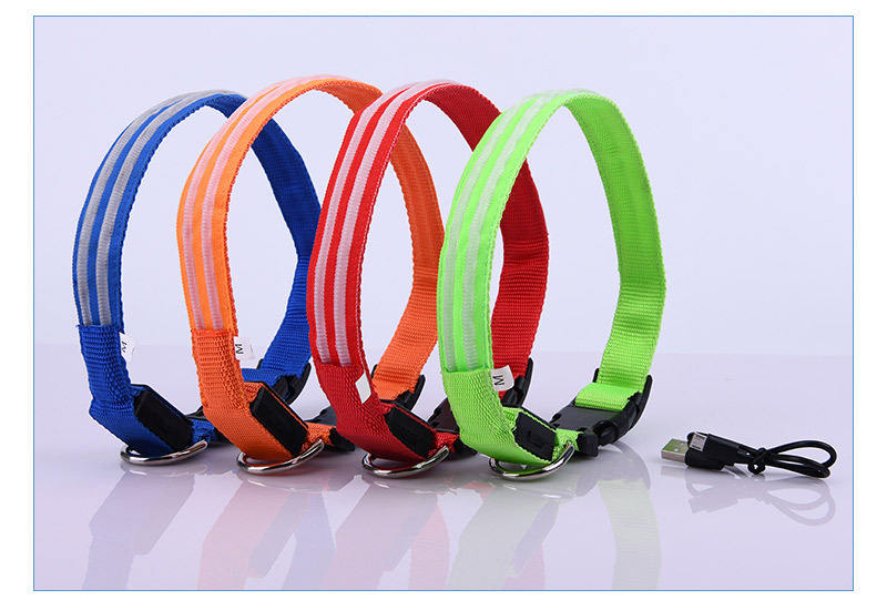 LED Flash Dog Collar in various colors, showcasing its luminous features and durable design.