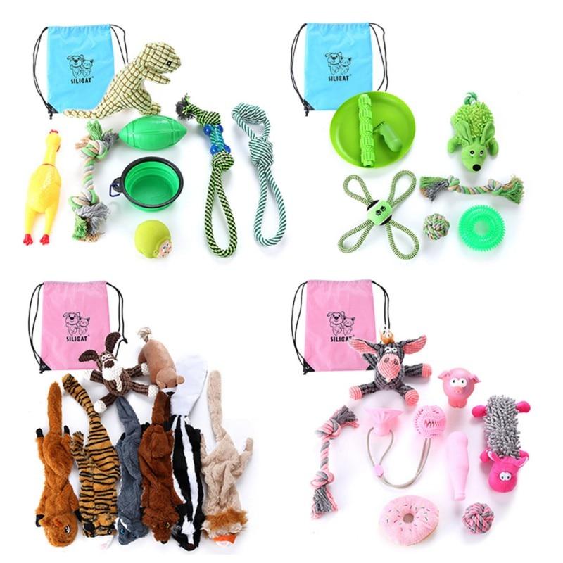 A colorful collection of bite-resistant dog voice toys, including molar balls made from durable cotton, perfect for engaging and entertaining pets.