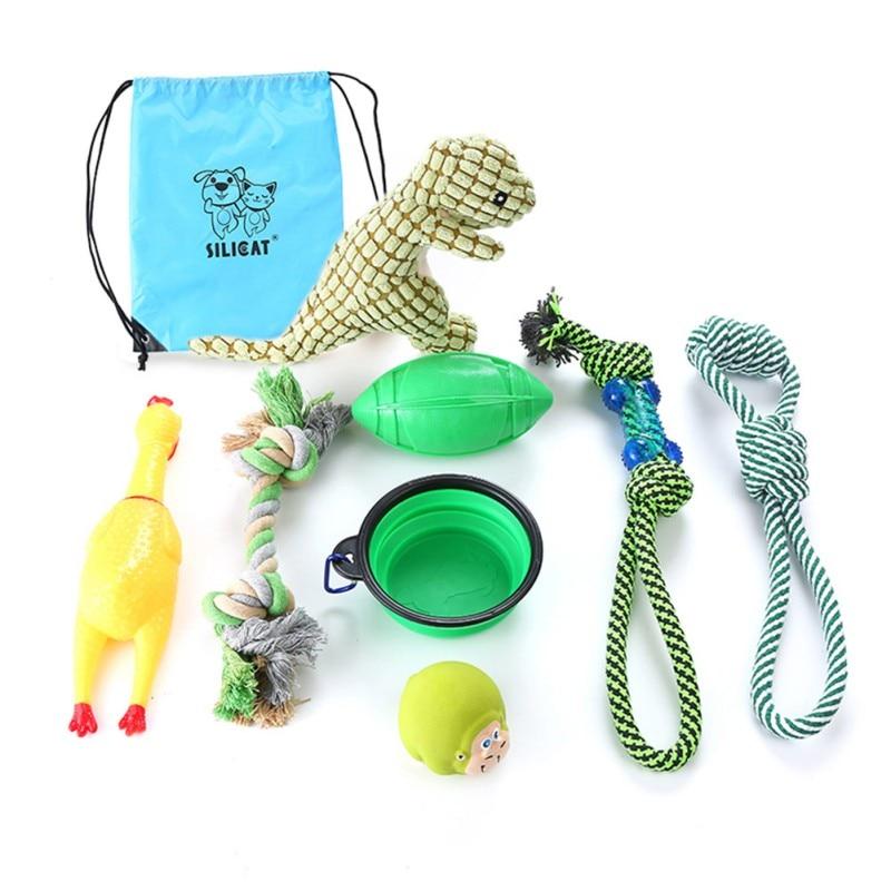 A colorful collection of bite-resistant dog voice toys, including molar balls made from durable cotton, perfect for engaging and entertaining pets.