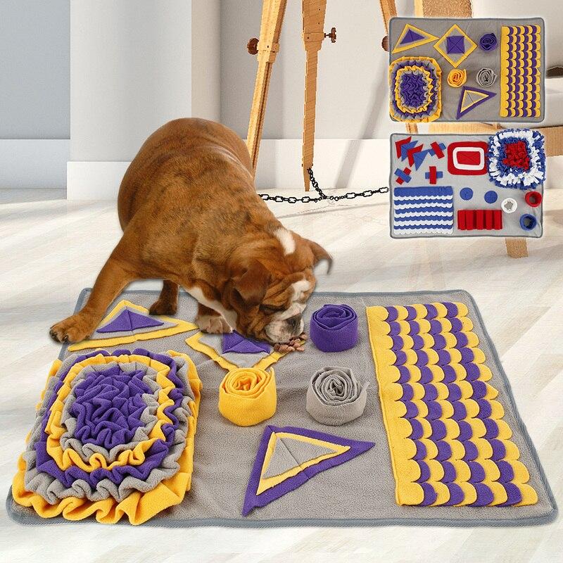 A colorful Pet Training Mat designed for dogs, featuring various textures for foraging and feeding, measuring 50x75CM.