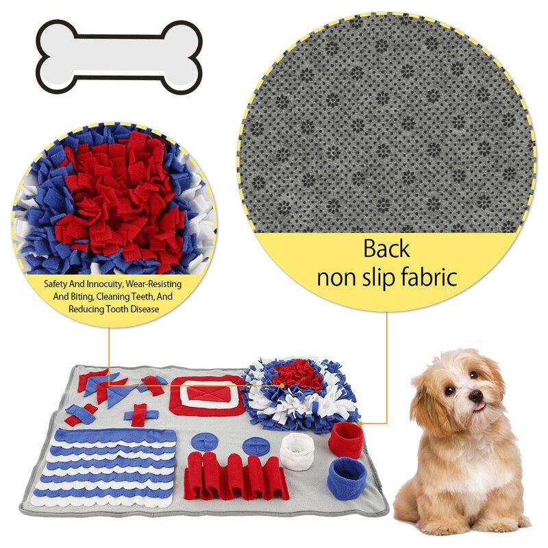 A colorful Pet Training Mat designed for dogs, featuring various textures for foraging and feeding, measuring 50x75CM.