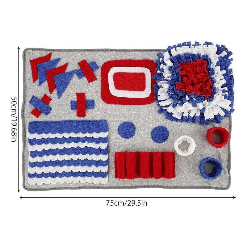 A colorful Pet Training Mat designed for dogs, featuring various textures for foraging and feeding, measuring 50x75CM.