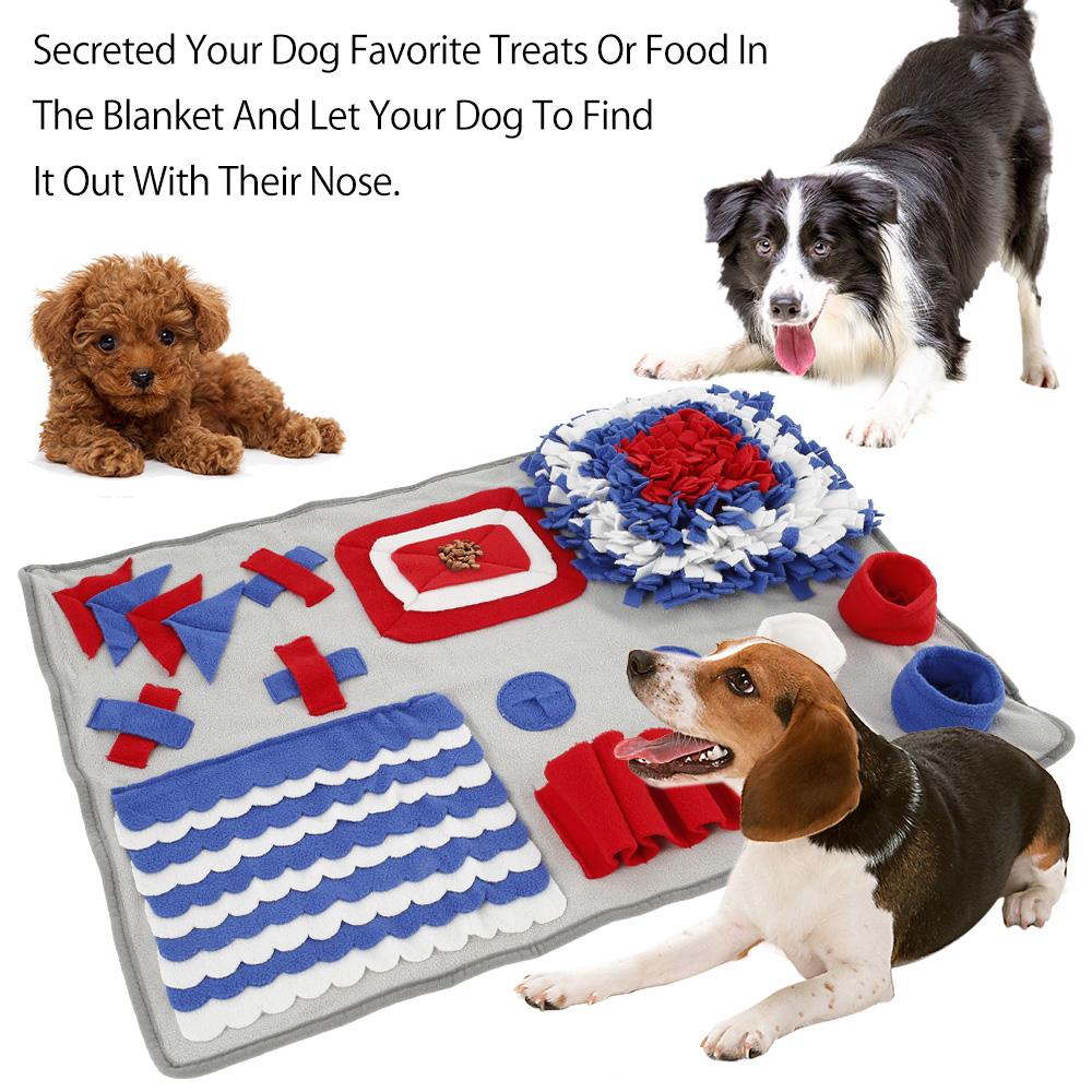 A colorful Pet Training Mat designed for dogs, featuring various textures for foraging and feeding, measuring 50x75CM.