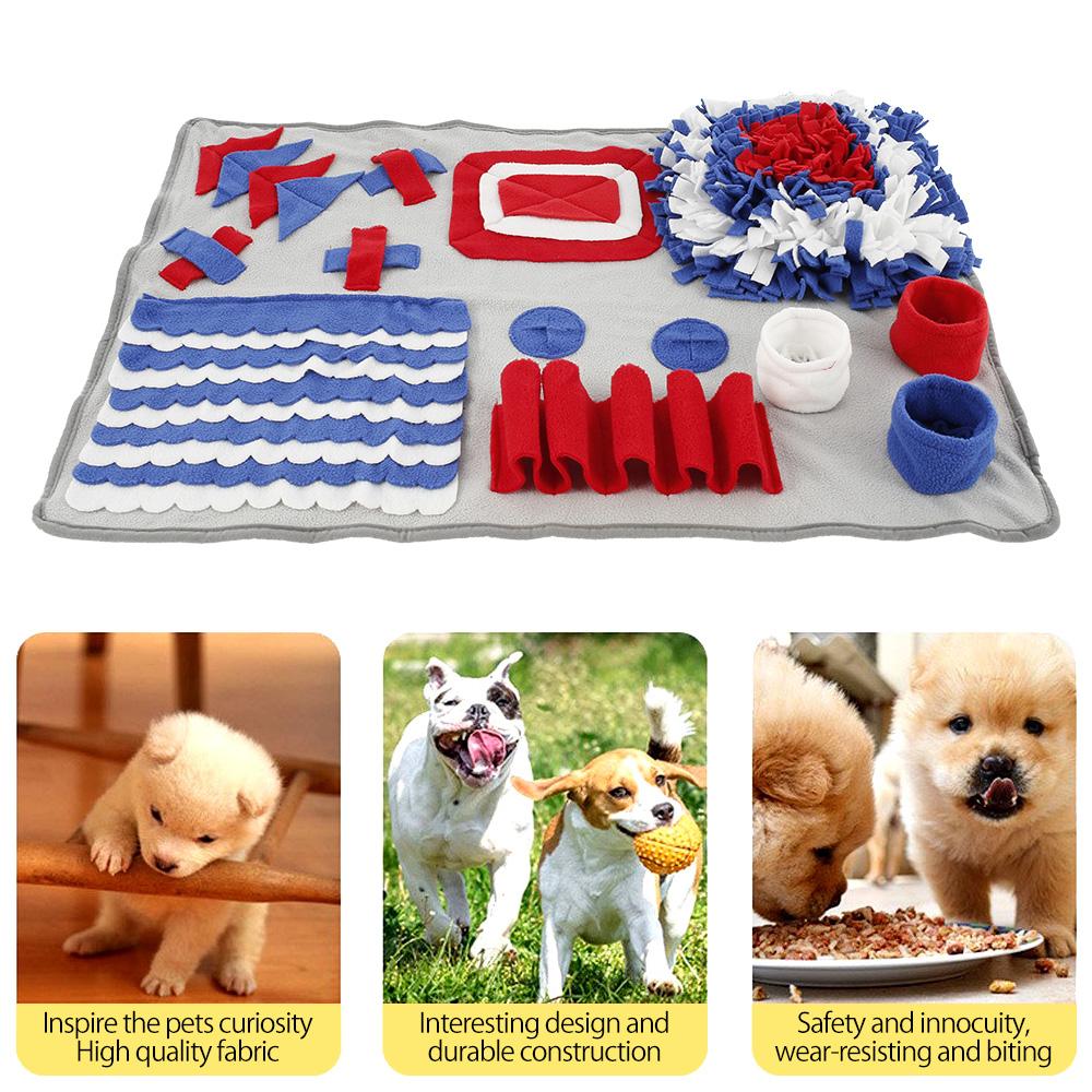 A colorful Pet Training Mat designed for dogs, featuring various textures for foraging and feeding, measuring 50x75CM.