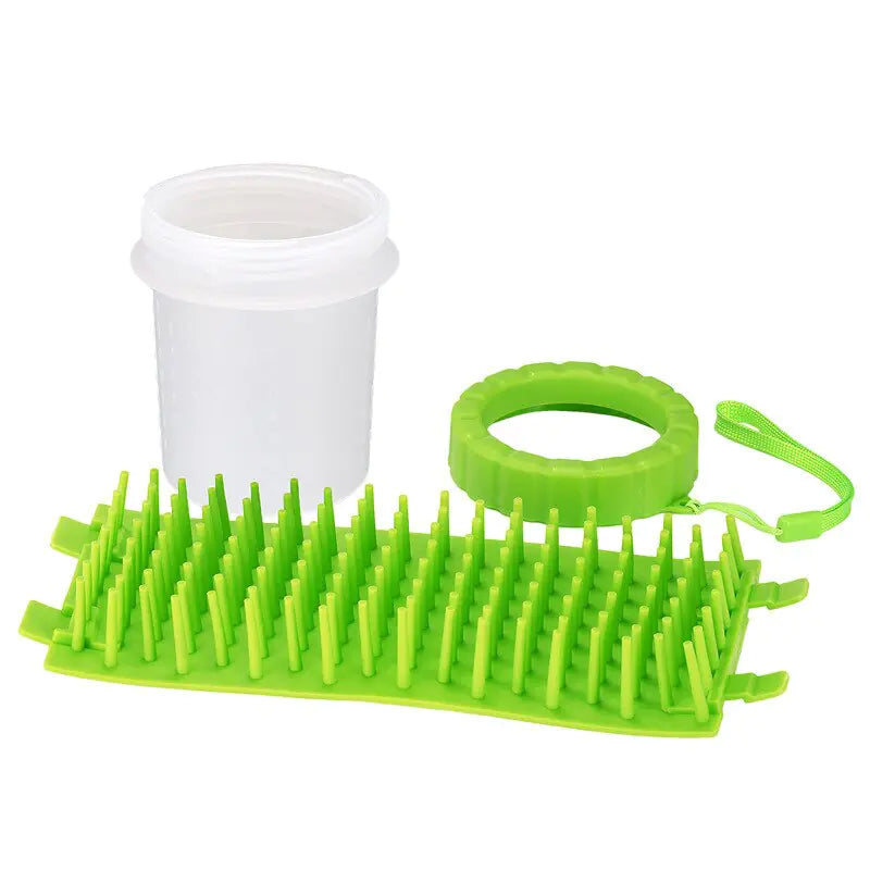 A Pet Wash Cup designed for cleaning pet paws, featuring soft brushes and a durable silicone body, ideal for keeping floors clean.