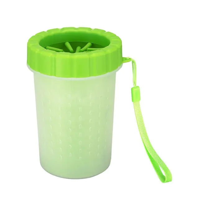 A Pet Wash Cup designed for cleaning pet paws, featuring soft brushes and a durable silicone body, ideal for keeping floors clean.